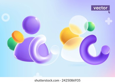 Person user icon in glassmorphism style. Realistic 3D loading indicator in volume semicircle line, flying golden coins and spheres. Transparent glass with blur effect. Vector for social media, UI.