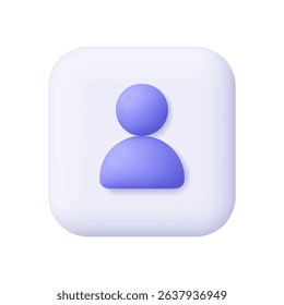 Person or user sign on square button. User profile, contact. Social network, communication and user interface concept. 3d vector icon. Cartoon minimal style.