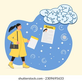 Person uses an artificial intelligence chatbot developed by OpenAI, smart AI. Chat bot helps to make resume, choose suitable candidate. People using neural network. Chat ChatGPT Vector illustration