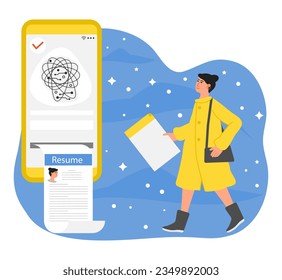 Person uses an artificial intelligence chatbot developed by, smart AI. Chat bot helps to make resume, choose suitable candidate. People using neural network. Chat Vector illustration