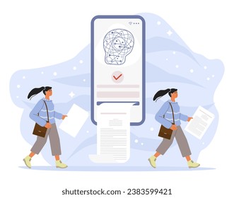 Person uses an artificial intelligence chatbot developed by OpenAI, smart AI to write project, thesis, term paper, technical documentation People using neural network Chat ChatGPT Vector illustration