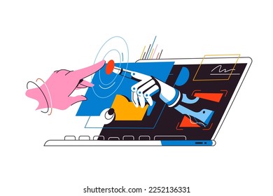 Person using artificial intelligence technology on a laptop vector illustration. Technology, innovation and the future.