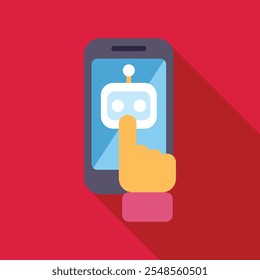 Person is using chatbot on smartphone for customer support, artificial intelligence concept