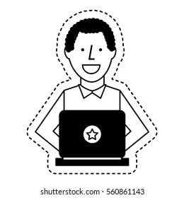 person using computer icon vector illustration design