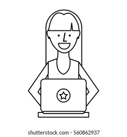 person using computer icon vector illustration design