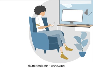 A person using computer and smart phone at workplace.