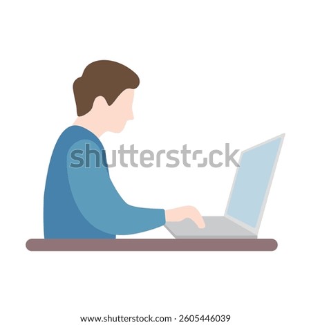 Person using computer vector illustration on white background. Man working on laptop.