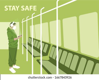 a person using facial mask in public transport to avoid virus
