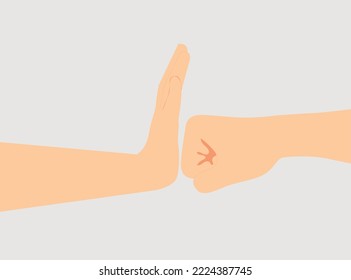 Person using hand palm to stop a punch. Stop violence against women, men and children campaign concept. Vector isolated background
