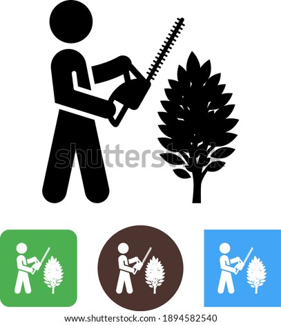 Person Using Hedge Trimmer Vector Icon