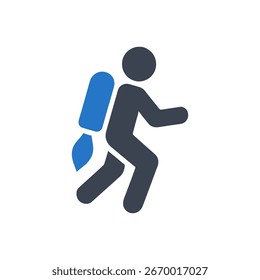 Person mit Jetpack-Symbol einzeln auf weißem Hintergrund 
