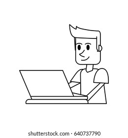 person using laptop computer icon image 