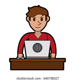 person using laptop computer icon image 