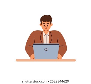 person using laptop. flat cartoon style vector illustration isolated on white background
