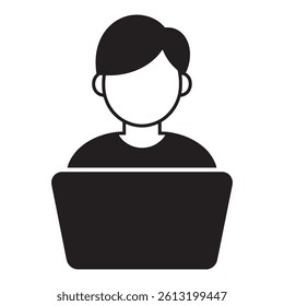 Person Using Laptop Icon for Online Work, Remote Communication, and Digital Productivity Editable Vector Illustration isolated on a white background
