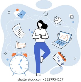 Person mit Laptop umgeben von Business-Icons, arbeiten mit digitaler Technologie, Remote-Büro. Geschäftsmann oder Freiberufler mit Computer, entfernte Kommunikation mit Kollegen, ferngesteuerte Online-Interaktion