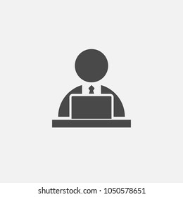 person using laptop vector icon with suit and tie 