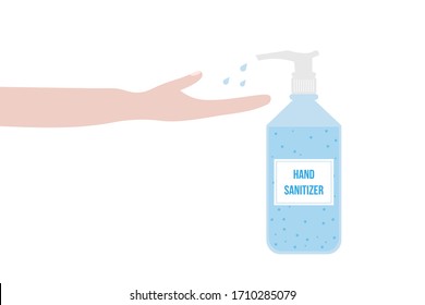 Person using liquid hand sanitizer gel vector illustration, concept for coronavirus, covid-19 protection.