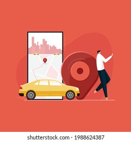 Person using Location App Ordering Taxi. Online Taxi Transport service. Cab booking Mobile App