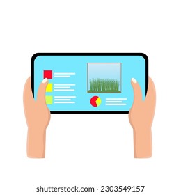 Person using mobile device. Browsing internet via personal gadget. Digital technology. Isolated vector illustration