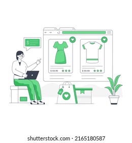 Person using mobile for online shopping, flat illustration 

