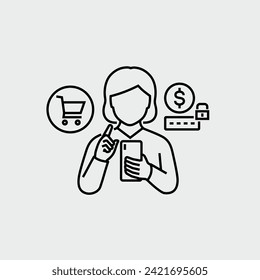 Person Using Mobile Phone Payment Method Vector Line Icon