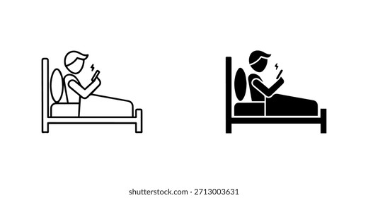 Persona que usa el teléfono inteligente en la cama, que representa los hábitos digitales modernos y el tiempo de pantalla antes de dormir o después de despertar