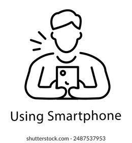 Una persona que utiliza el icono del teléfono inteligente diseñado en estilo lineal