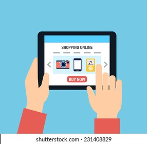 A person using a tablet for online shopping.