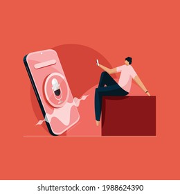 Person using Voice Assistant App on Smartphone. Voice Recognition. Personal AI assistant Search Technology