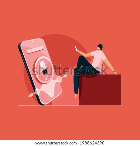 Person using Voice Assistant App on Smartphone. Voice Recognition. Personal AI assistant Search Technology