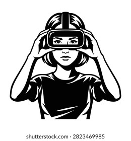 Person using VR headset with hands on sides, short hair and casual t-shirt, focused expression