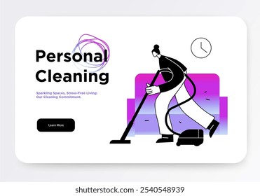 A person vacuuming in a modern setting, showcasing the commitment. Vector illustration