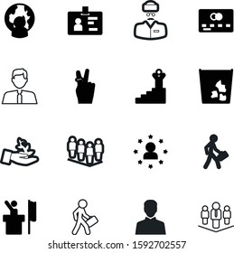 person vector icon set such as: speaker, speech, healthy, politician, stethoscope, security, climbing, fresh, trash, assistance, bin, global, service, credit, tribune, career, globe, membership