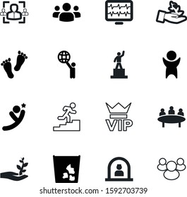 person vector icon set such as: seminar, competition, global, moving, multimedia, recycling, entertainment, glyph, paper, chart, computer, aim, opportunity, vip, training, targeted, view, room, trash