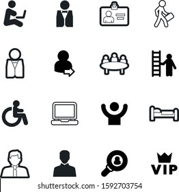 person vector icon set such as: crown, realtor, life, search, interview, digital, training, care, screen, fill, important, medical, discussion, royal, head, figure, modern, wheelchair, green