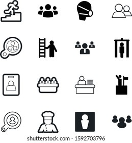 person vector icon set such as: opportunity, stairs, badge, inspection, mountain, chef, identification, scanner, pictogram, illness, identity, proud, cuisine, moving, market, detector, detectors