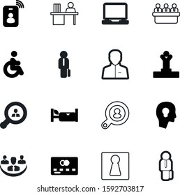 person vector icon set such as: staff, winning, handicap, chair, bed, meeting, hotel, community, payment, network, multimedia, nfc, grey, interview, id, media, bulb, hospital, seminar, sleep, board