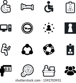 person vector icon set such as: magnifying, sit, manager, audience, drawing, speaker, lesson, hostel, hospital, learner, desk, find, digital, equipment, notebook, prohibitory, technology, reflection