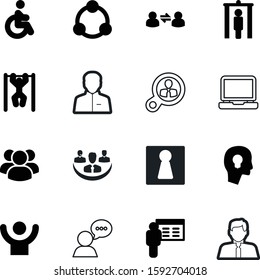 person vector icon set such as: transfer, collaboration, broker, presentation, fit, bubble, success, scan, metal, diversity, modern, passenger, chair, computer, energy, handicapped, marketing