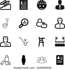 person vector icon set such as: scooter, activity, leader, physician, occupation, search, abstract, management, carry, ride, seat, shape, electric, marketing, mobility, stairs, freight, badge, simple