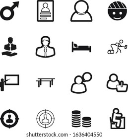 person vector icon set such as: book, contact, student, lecture, media, course, income, speech, cash, coins, study, presentation, name, bet, working, barbell, house, speak, information, thin