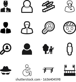 person vector icon set such as: smile, looking, horizontal, unknown, call, phone, mystery, recycling, eye, customer, maintenance, seat, transportation, corporate, hat, litter, growth, workout