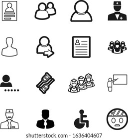person vector icon set such as: estate, bandaged, media, accessible, teamwork, physiotherapy, corporate, disability, tool, traffic, support, demonstration, hair, pointer, study, teacher, handicapped