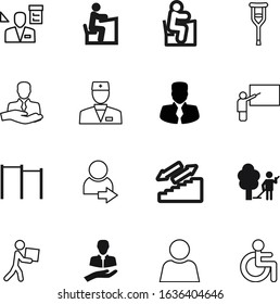 person vector icon set such as: checkmark, corporate, box, wheelchair, burning, building, check, specialist, invalid, disable, crutch, handicapped, rubbish, school, physician, job, park, stethoscope