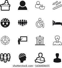 person vector icon set such as: admin, speaker, message, clients, shape, safety, women, presentation, handicapped, entrance, girl, stairway, disability, poster, invalid, meeting, equipment, service