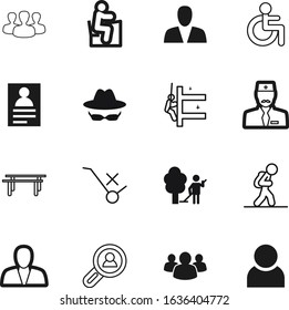 person vector icon set such as: risky, hiking, picking, park, household, trip, paper, look, name, cleaner, travel, data, care, partnership, transparent, hat, stethoscope, sitting, disable, disability