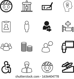 person vector icon set such as: fitness, power, patient, wheelchair, financial, accessible, add, salary, team, tie, speech, pile, study, lightbulb, credit, checkmark, job, traffic, coin, hotel