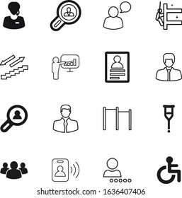 person vector icon set such as: vip, speaker, success, physiotherapy, talking, staff, blackboard, disable, mark, wheelchair, teamwork, woman, educational, stick, high, trainer, window, demonstration