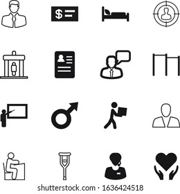 person vector icon set such as: bar, color, entrance, icons, consumer, horizontal, aim, commerce, gate, lifestyle, deliveryman, targeting, caucasian, cheque, modern, leg, patient, circular, training